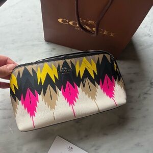 Coach Black, Yellow, Pink, and Tan Cosmetic Bag